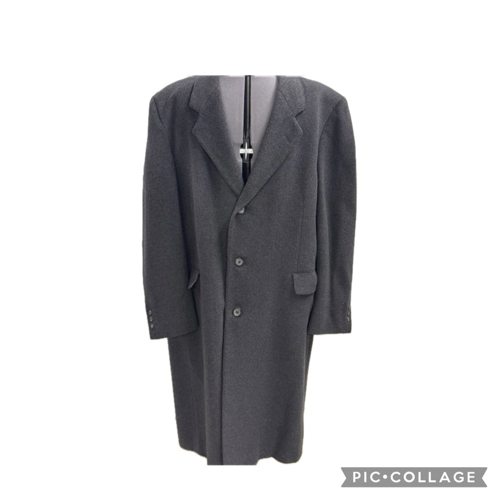 Ron Chereskin Mens Long Wool Cashmere Blend Overcoat Charcoal Black XL